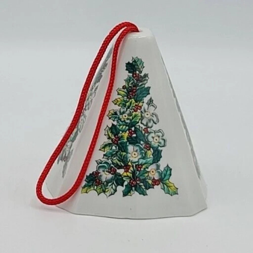 Vintage Jasco Festive Porcelain Christmas Ornament Holly Tree